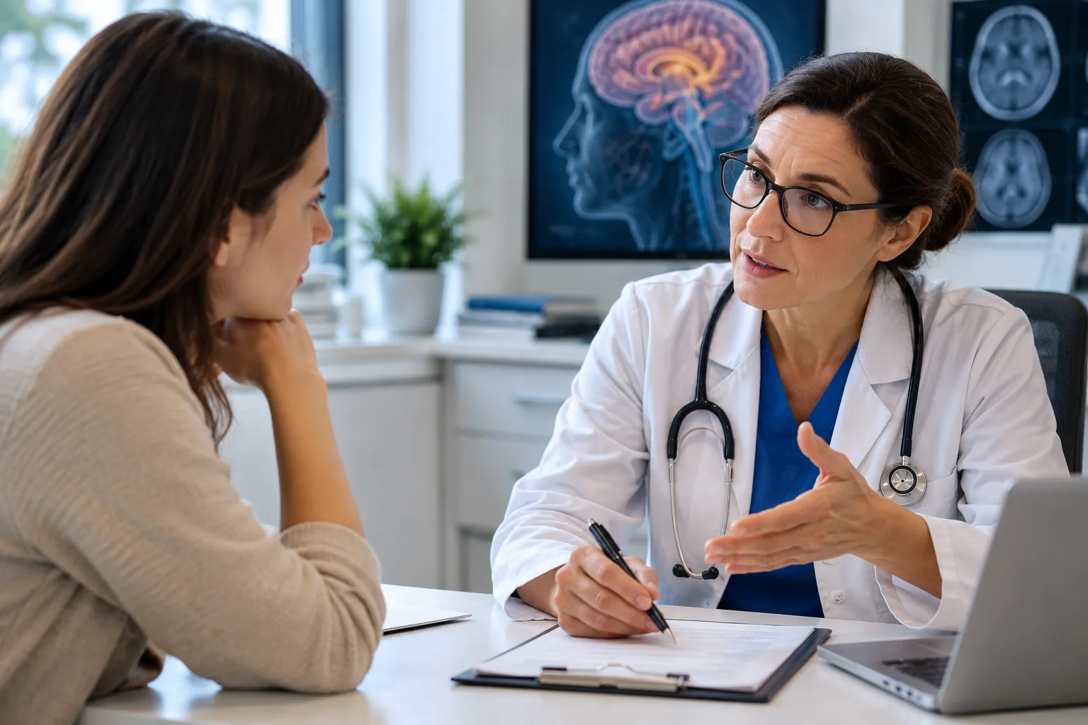 Healthcare professional discussing Adderall side effects and treatment monitoring